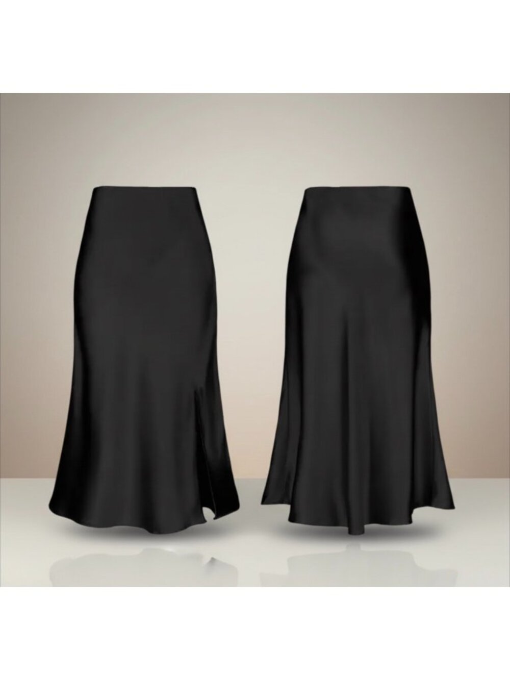 High-Waisted Black Satin Midi Skirt With Side Slit Size S